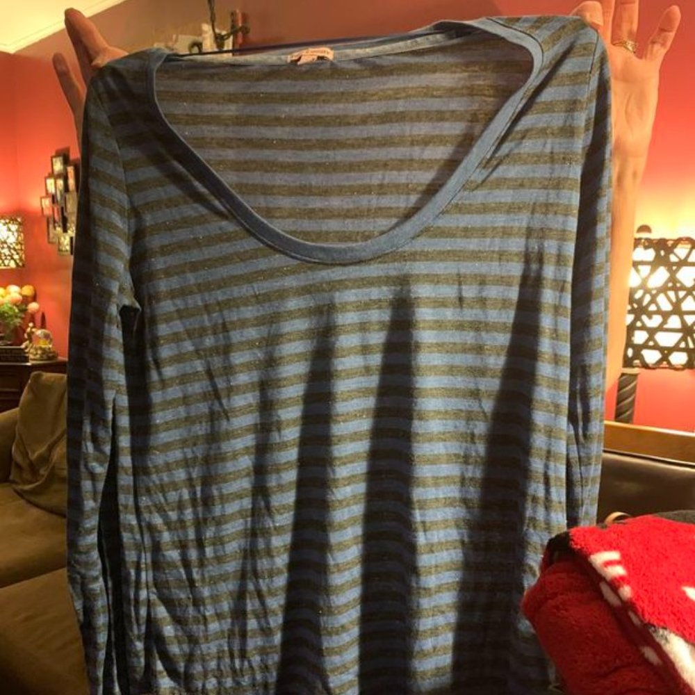 Juicy Couture Blue & Black Striped Shirt W/LARGE
